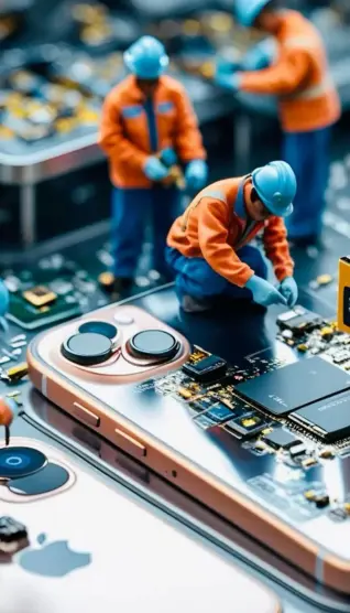 imagen grafica de personas reparando un dispositivo movil